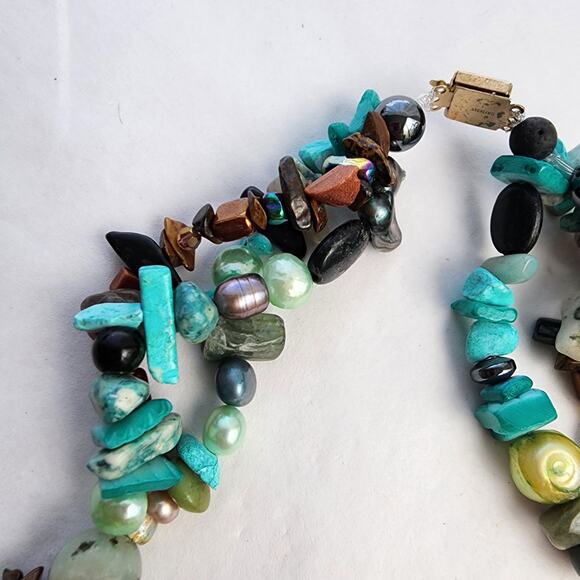 Handmade Artisan Genuine Turquoise Blue pearl Chrysacolla boho beach necklace - Picture 3 of 12